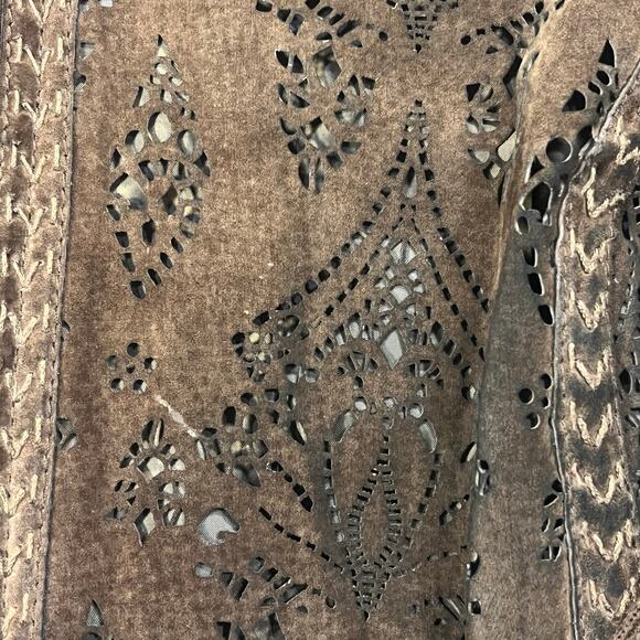Coldwater Creek Brown Laser Cut Suede Jacket 2X Boho Western Elegant Chic - Picture 7 of 11